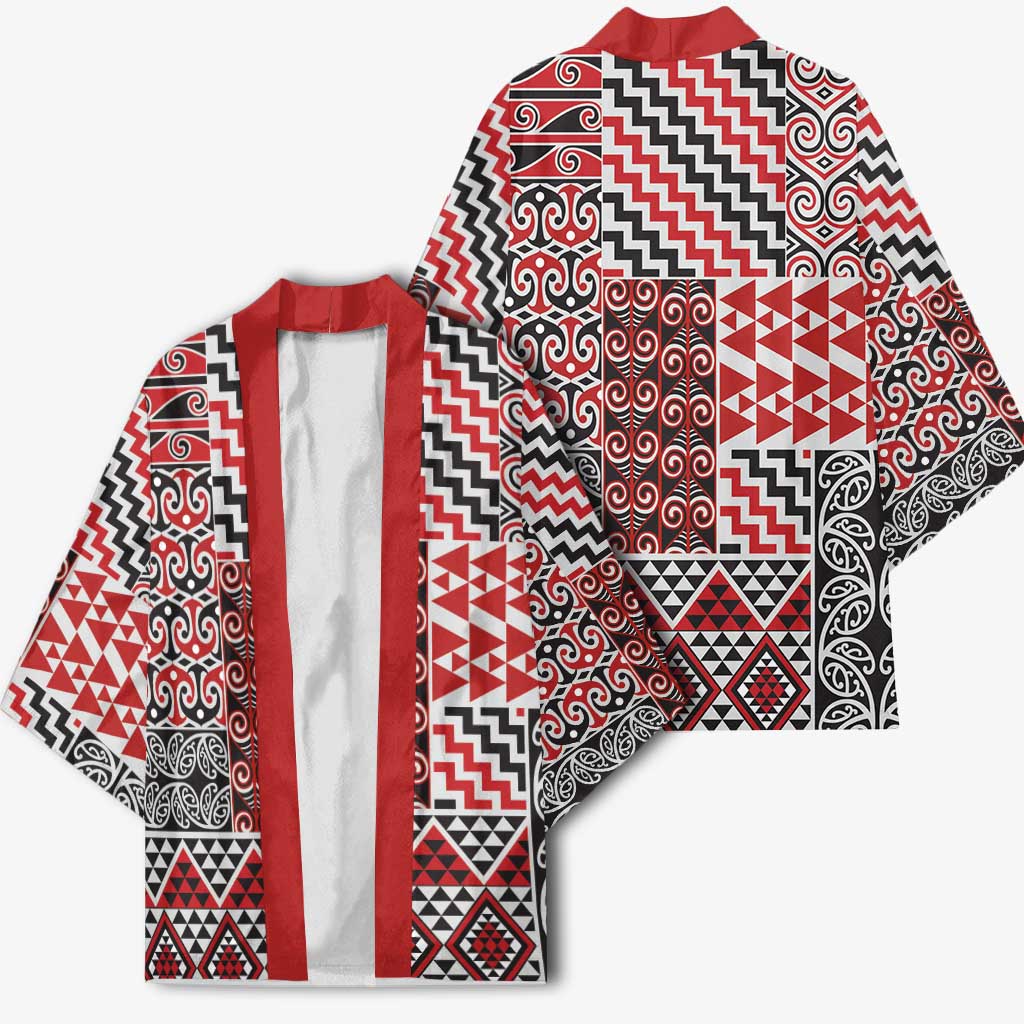 Aotearoa Kowhaiwhai Taniko Patchwork Motifs Kimono - Aussie Hoodie
