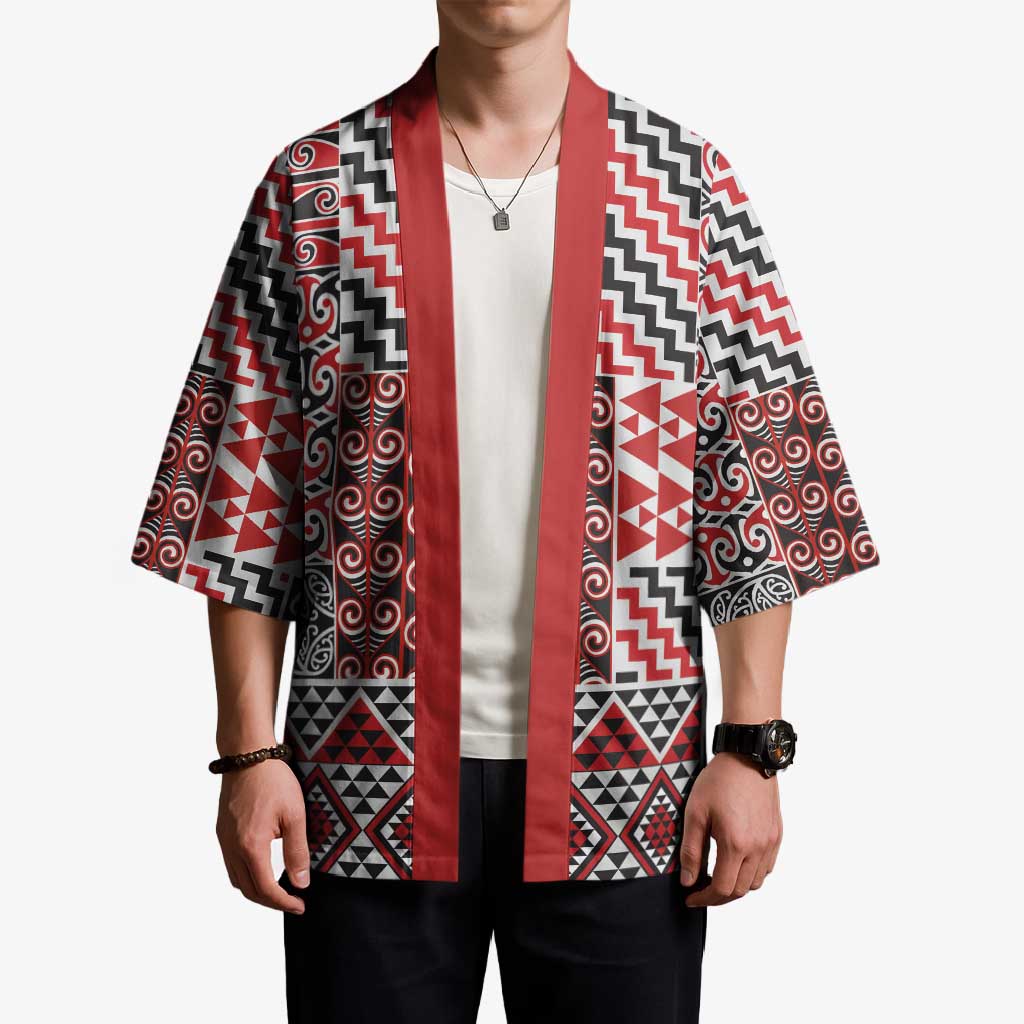 Aotearoa Kowhaiwhai Taniko Patchwork Motifs Kimono - Aussie Hoodie