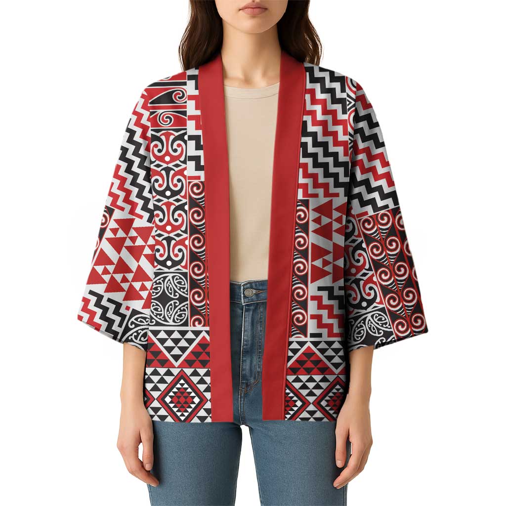 Aotearoa Kowhaiwhai Taniko Patchwork Motifs Kimono - Aussie Hoodie
