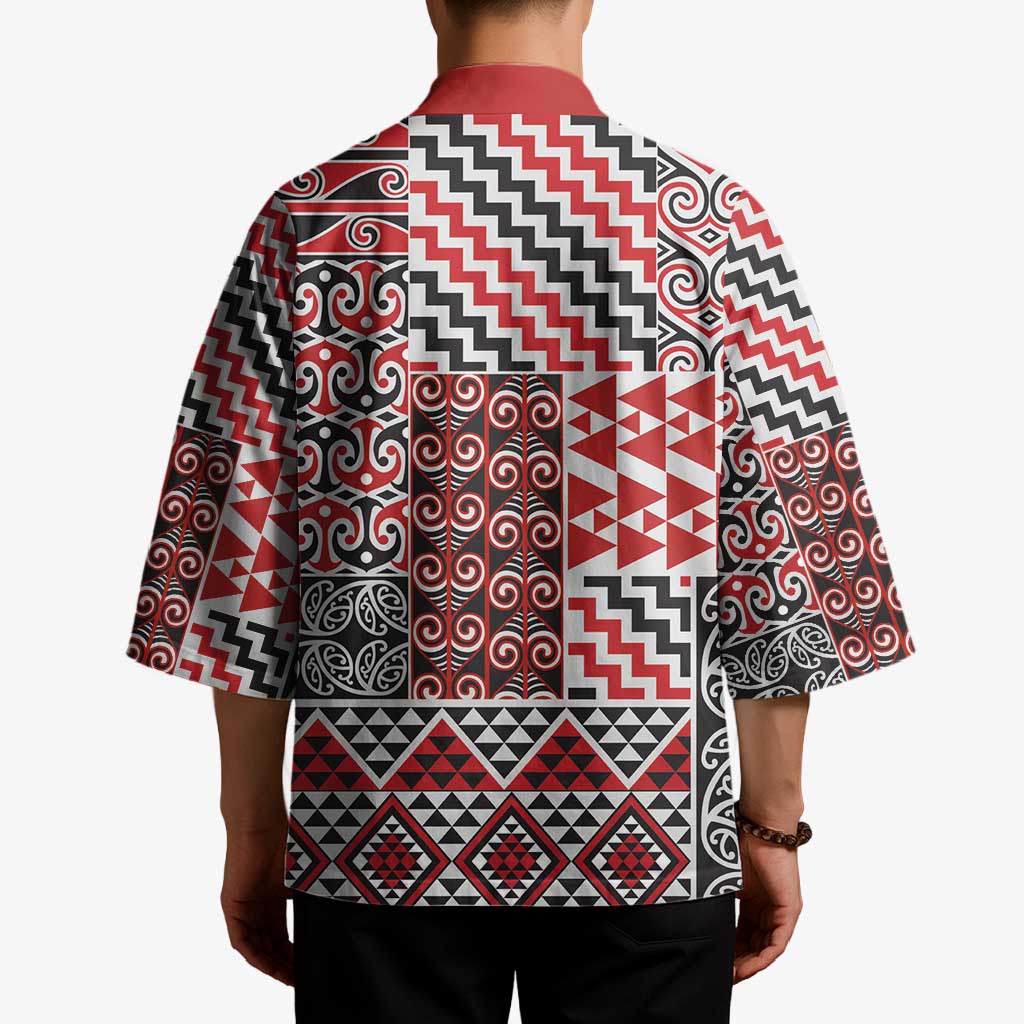 Aotearoa Kowhaiwhai Taniko Patchwork Motifs Kimono - Aussie Hoodie