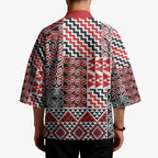 Aotearoa Kowhaiwhai Taniko Patchwork Motifs Kimono - Aussie Hoodie