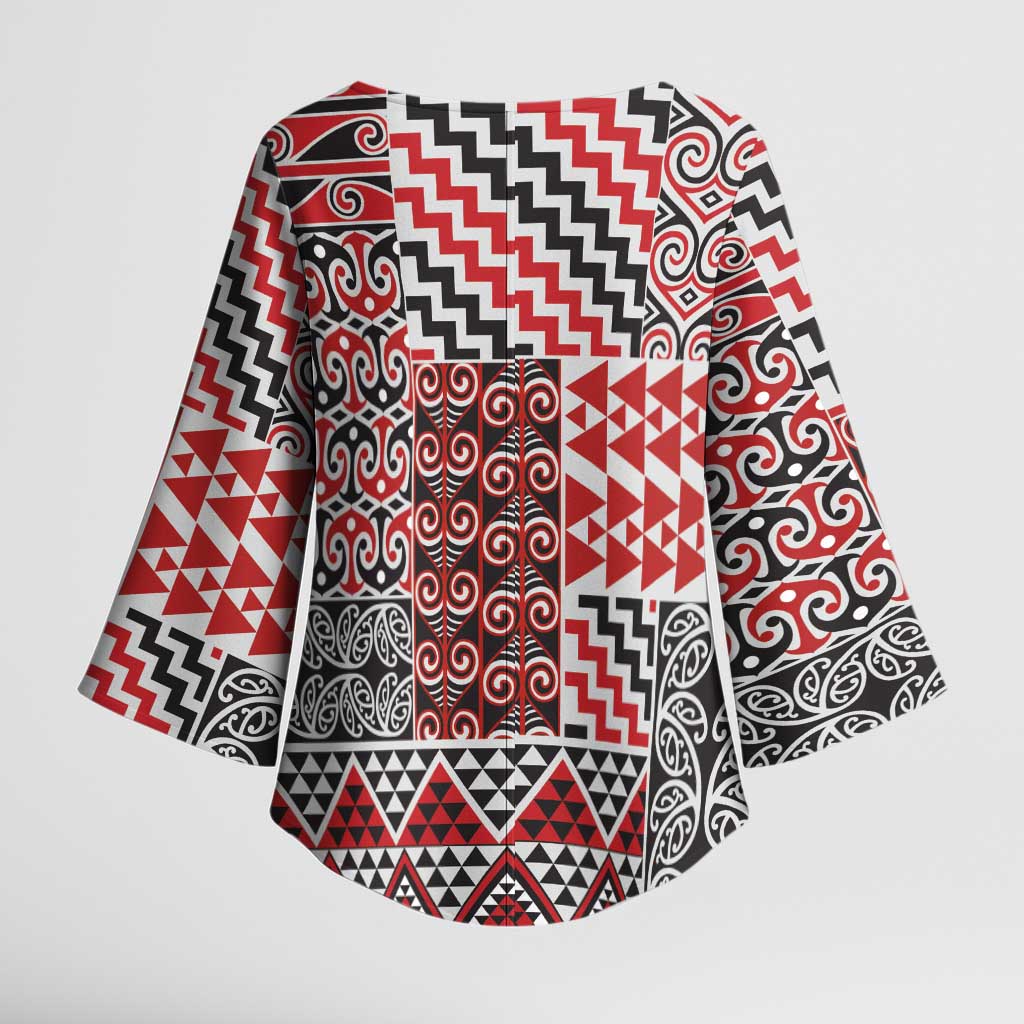 Aotearoa Kowhaiwhai Taniko Patchwork Motifs Kimono Sleeve Blouse - Aussie Hoodie