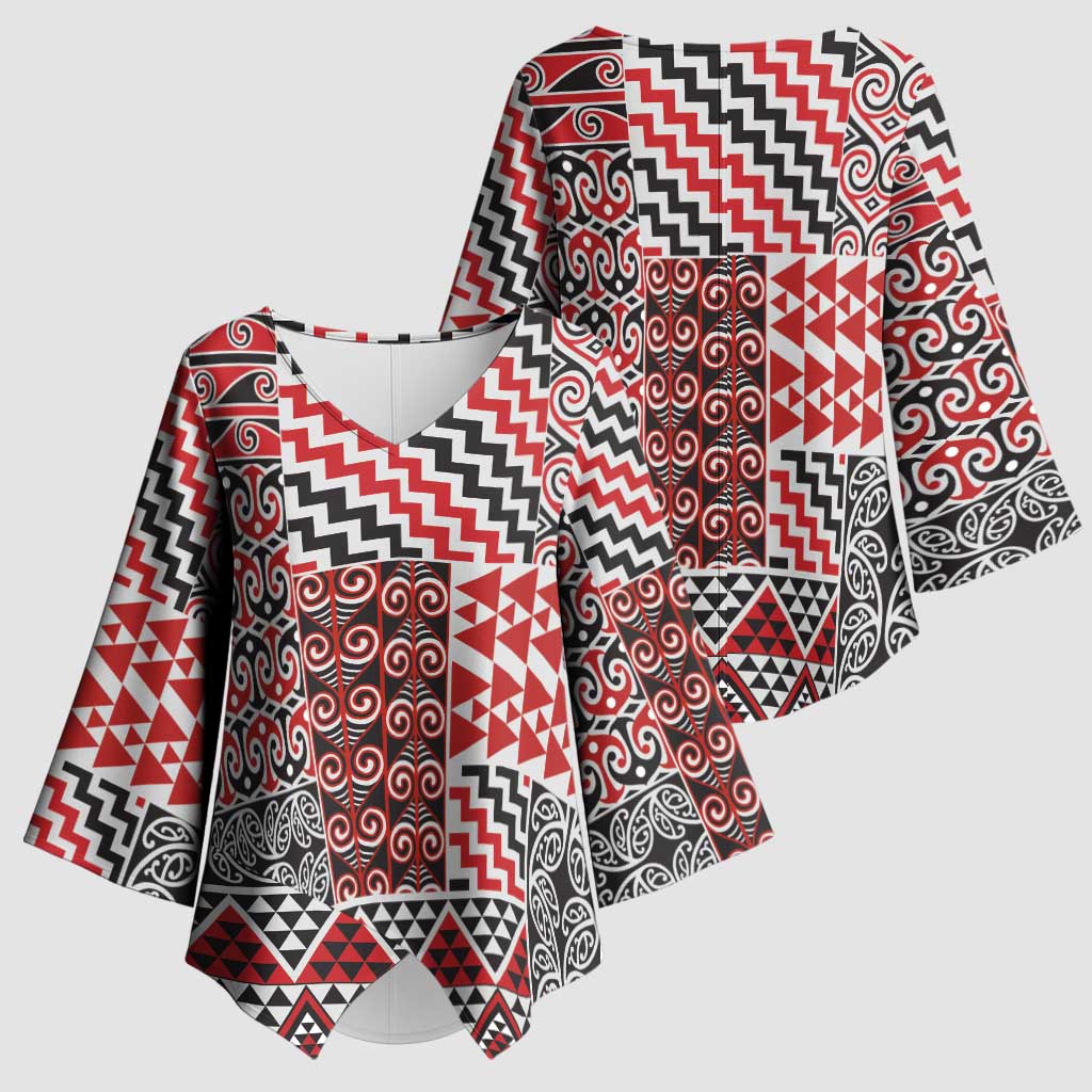 Aotearoa Kowhaiwhai Taniko Patchwork Motifs Kimono Sleeve Blouse - Aussie Hoodie