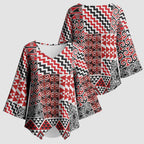 Aotearoa Kowhaiwhai Taniko Patchwork Motifs Kimono Sleeve Blouse - Aussie Hoodie