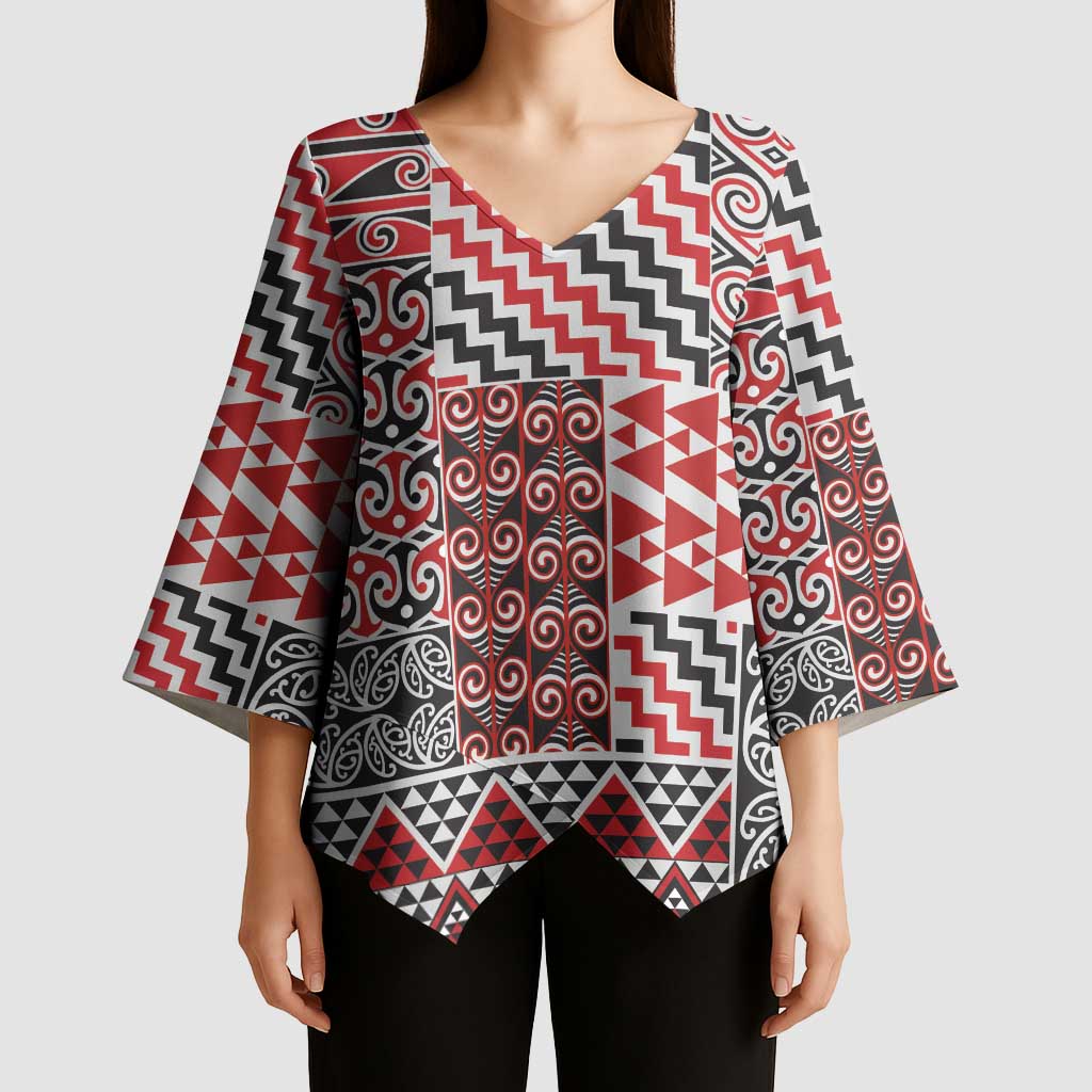 Aotearoa Kowhaiwhai Taniko Patchwork Motifs Kimono Sleeve Blouse - Aussie Hoodie