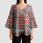 Aotearoa Kowhaiwhai Taniko Patchwork Motifs Kimono Sleeve Blouse - Aussie Hoodie