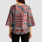 Aotearoa Kowhaiwhai Taniko Patchwork Motifs Kimono Sleeve Blouse - Aussie Hoodie
