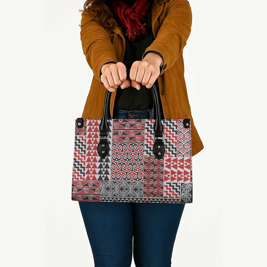 Aotearoa Kowhaiwhai Taniko Patchwork Motifs Leather Bag - Aussie Hoodie