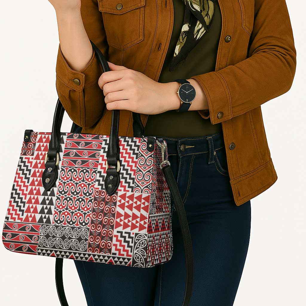 Aotearoa Kowhaiwhai Taniko Patchwork Motifs Leather Bag - Aussie Hoodie