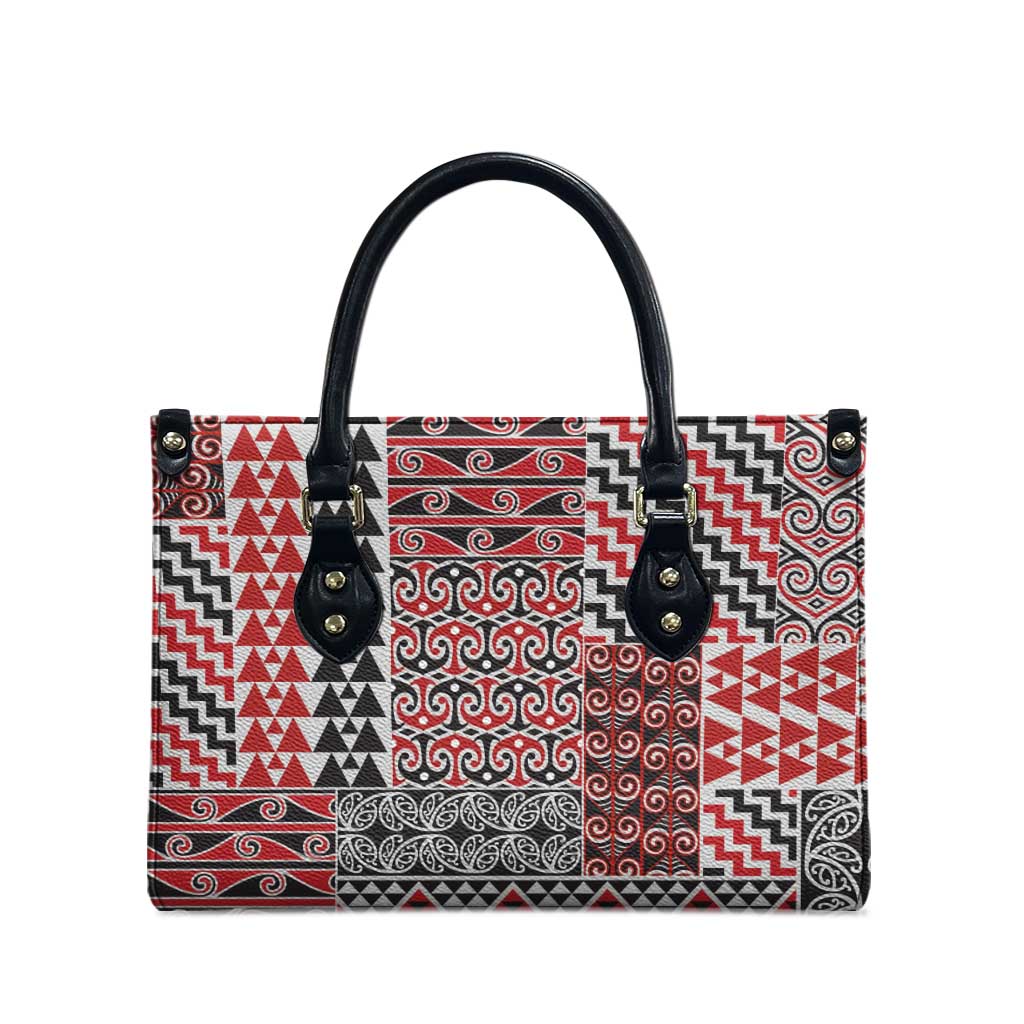 Aotearoa Kowhaiwhai Taniko Patchwork Motifs Leather Bag - Aussie Hoodie