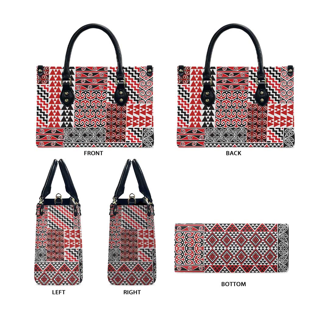 Aotearoa Kowhaiwhai Taniko Patchwork Motifs Leather Bag - Aussie Hoodie