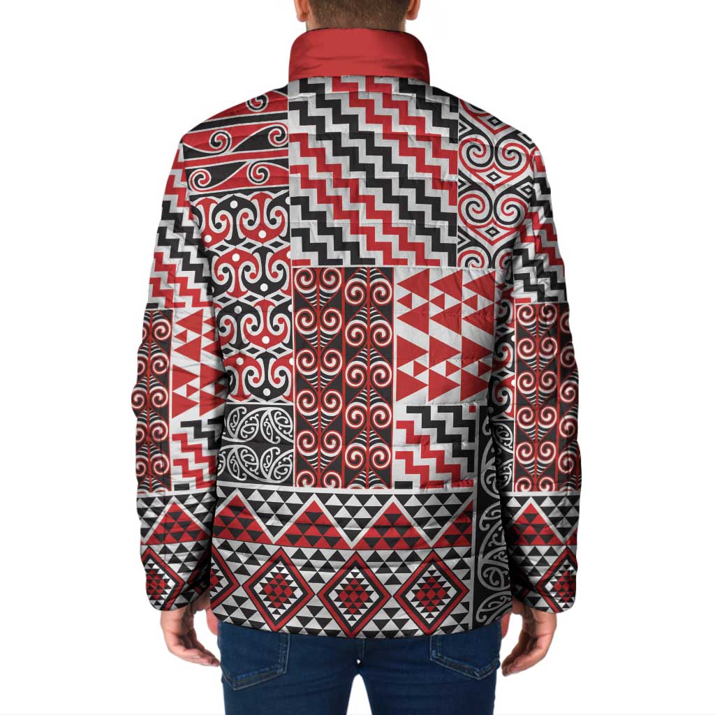 Aotearoa Kowhaiwhai Taniko Patchwork Motifs Padded Jacket - Aussie Hoodie