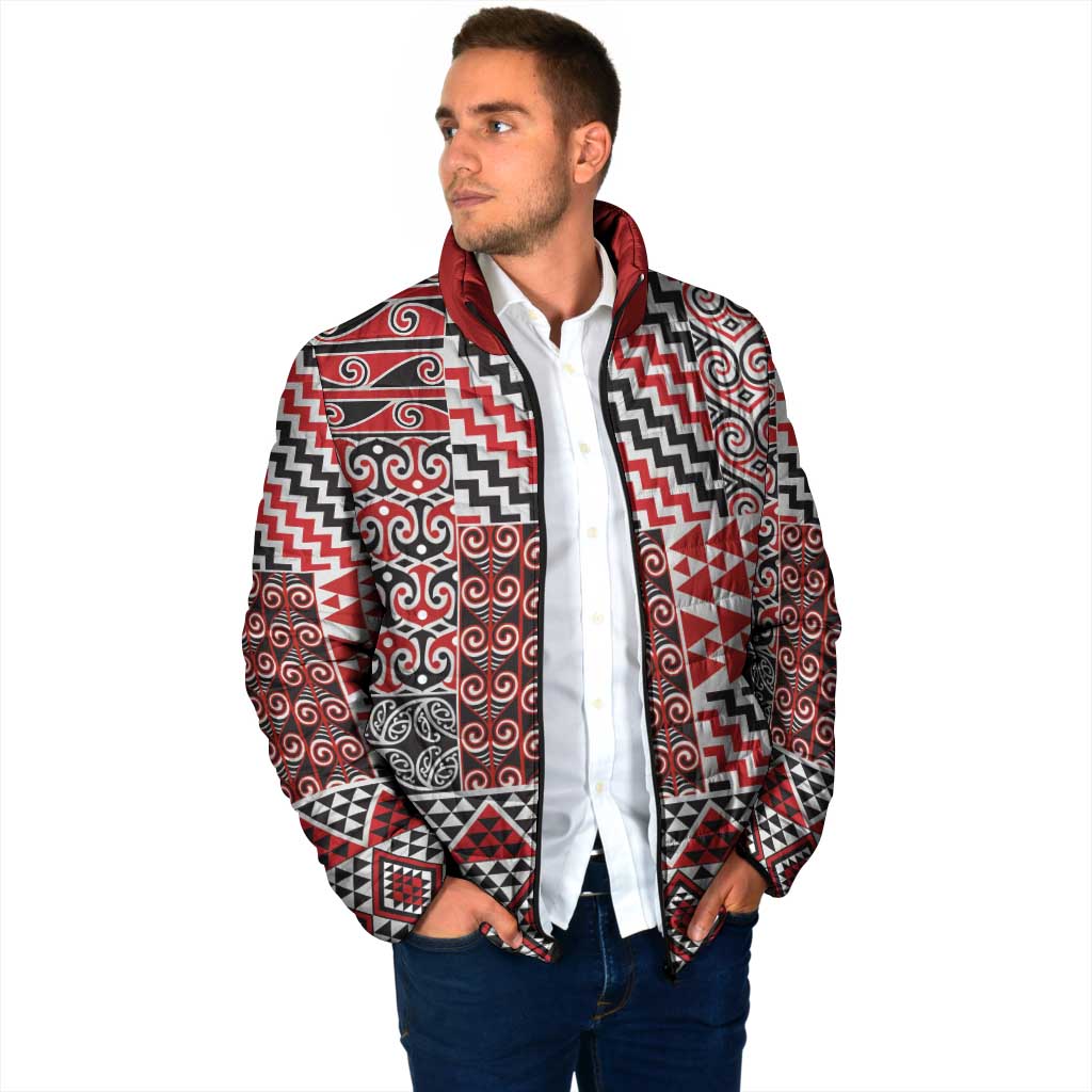 Aotearoa Kowhaiwhai Taniko Patchwork Motifs Padded Jacket - Aussie Hoodie