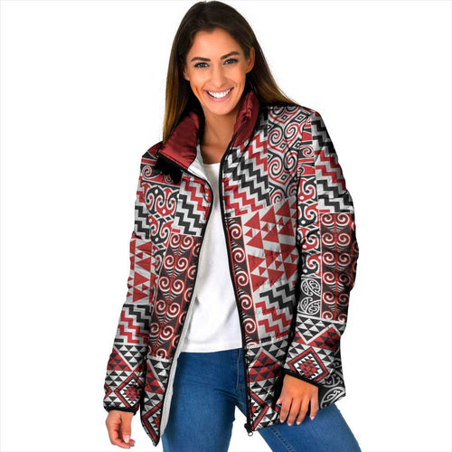 Aotearoa Kowhaiwhai Taniko Patchwork Motifs Padded Jacket - Aussie Hoodie