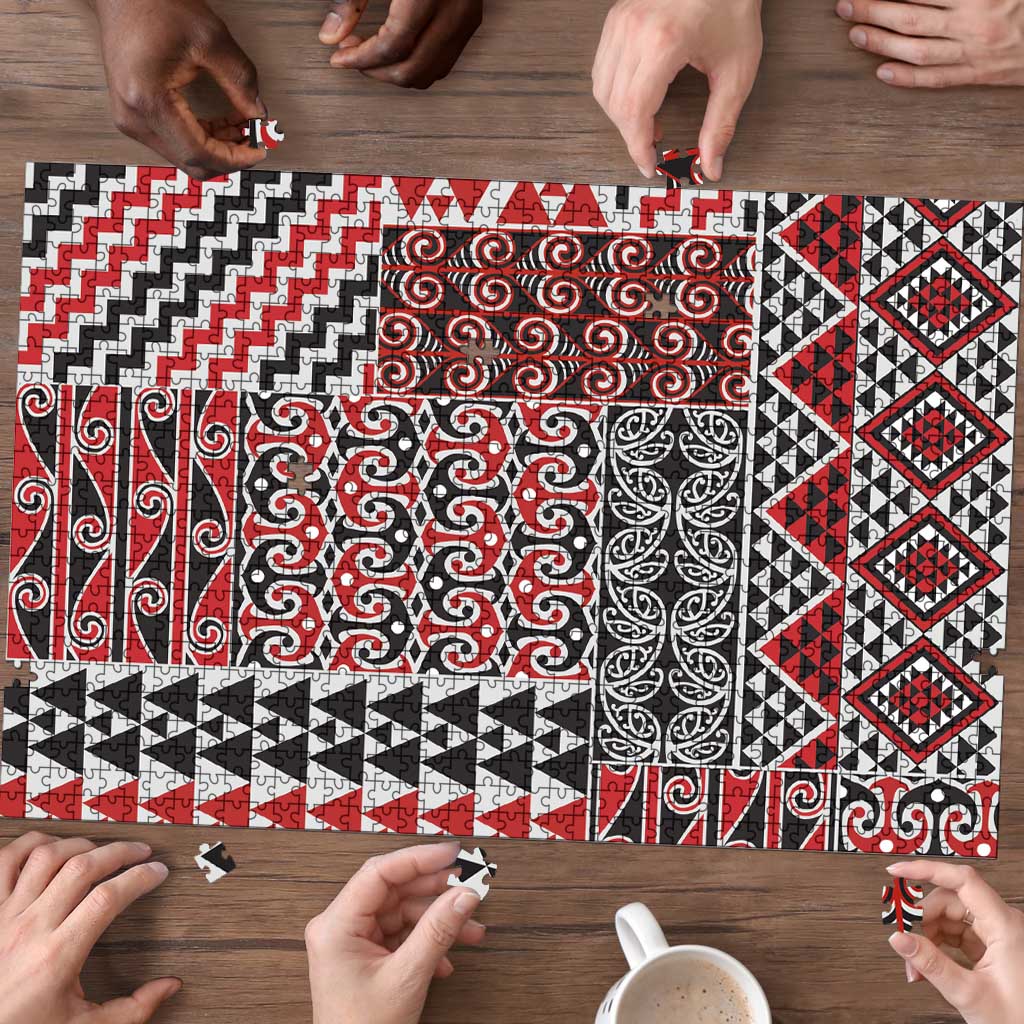 Aotearoa Kowhaiwhai Taniko Patchwork Motifs Puzzle - Aussie Hoodie