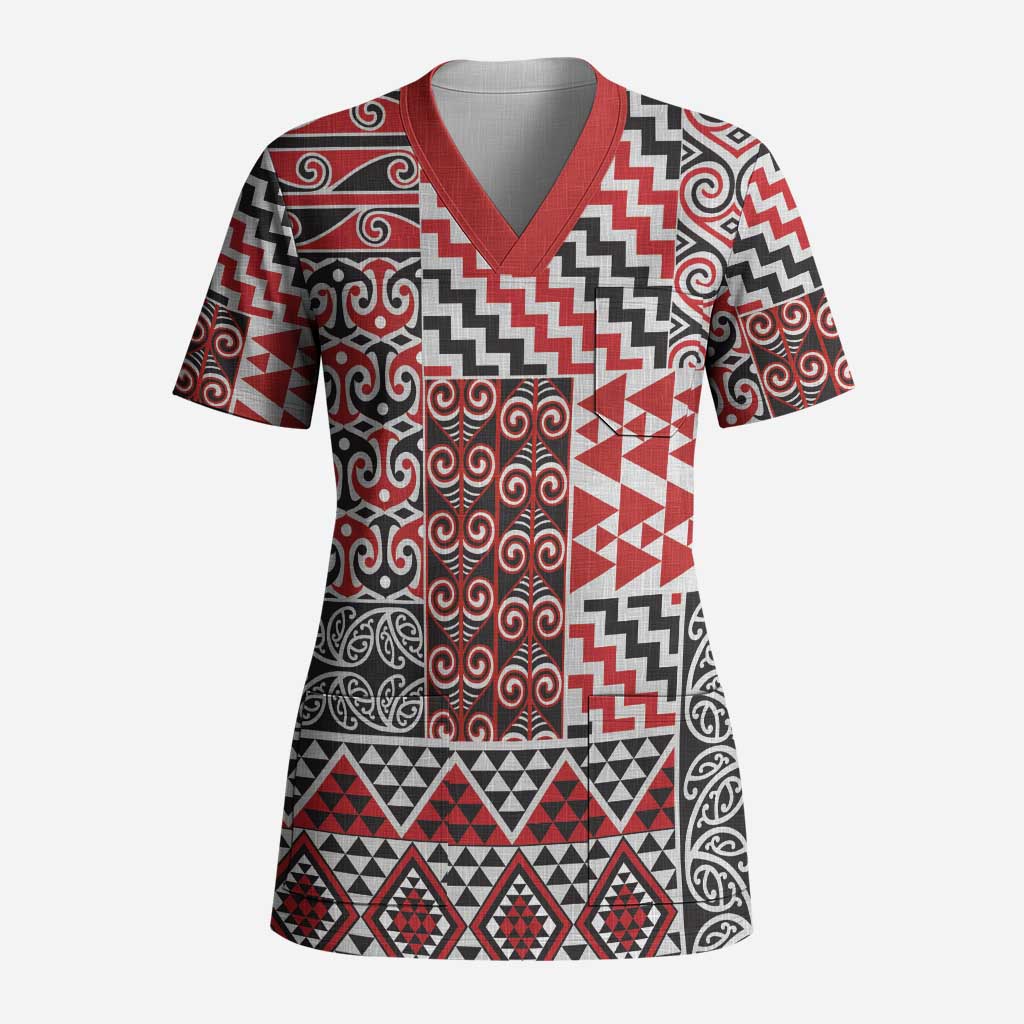 Aotearoa Kowhaiwhai Taniko Patchwork Motifs Scrub Top - Aussie Hoodie