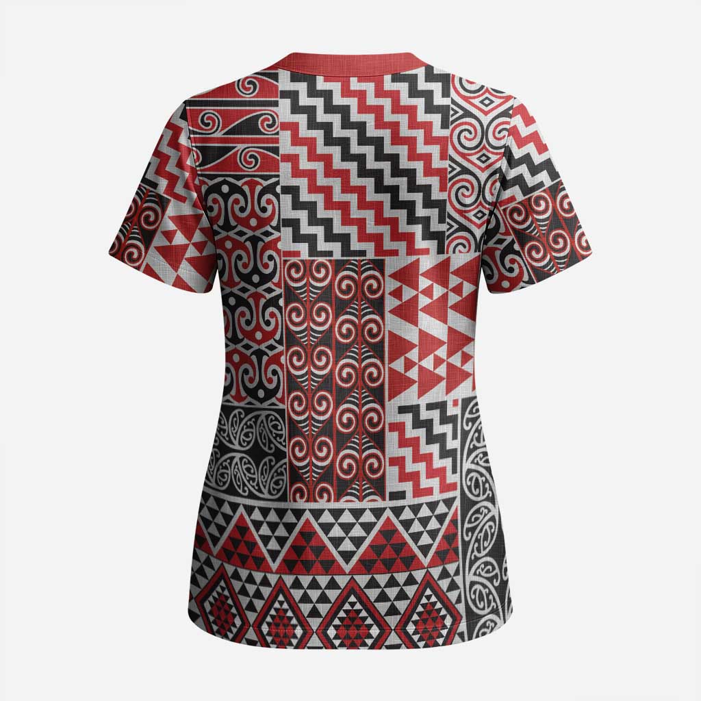Aotearoa Kowhaiwhai Taniko Patchwork Motifs Scrub Top - Aussie Hoodie
