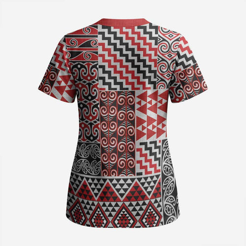 Aotearoa Kowhaiwhai Taniko Patchwork Motifs Scrub Top - Aussie Hoodie