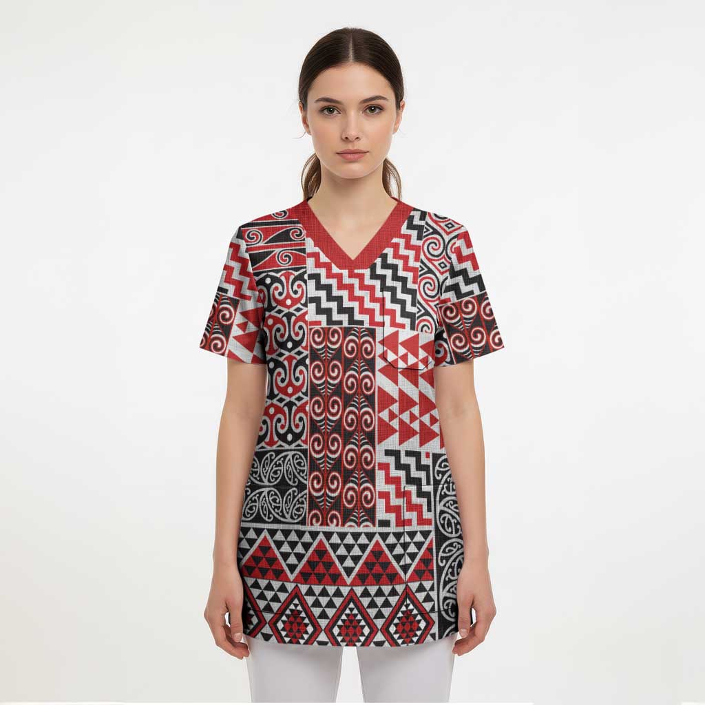 Aotearoa Kowhaiwhai Taniko Patchwork Motifs Scrub Top - Aussie Hoodie