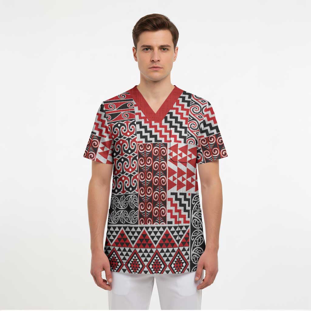 Aotearoa Kowhaiwhai Taniko Patchwork Motifs Scrub Top - Aussie Hoodie