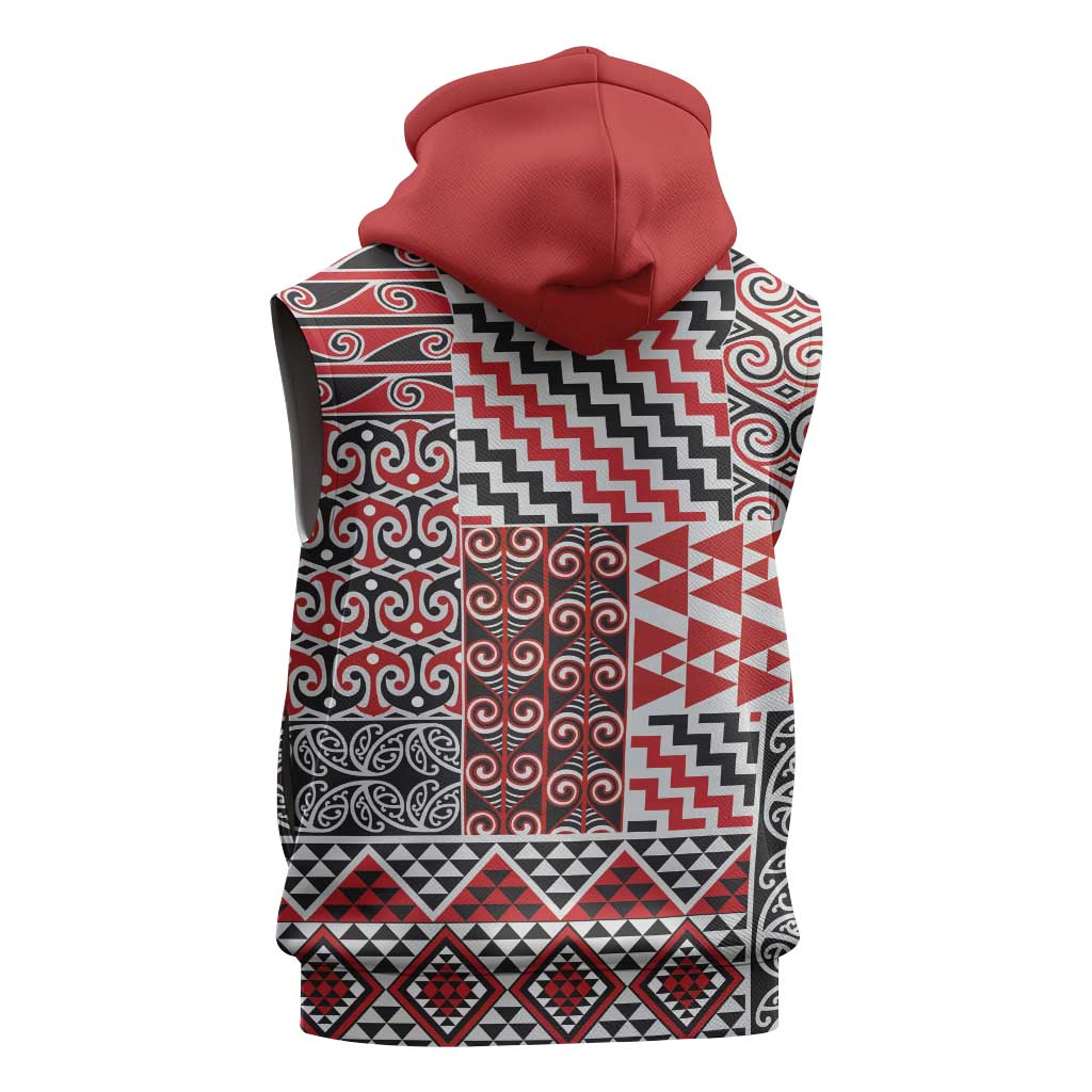 Aotearoa Kowhaiwhai Taniko Patchwork Motifs Sleeveless Hoodie - Aussie Hoodie