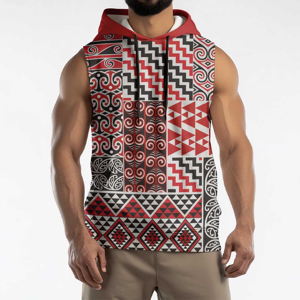 Aotearoa Kowhaiwhai Taniko Patchwork Motifs Sleeveless Hoodie - Aussie Hoodie