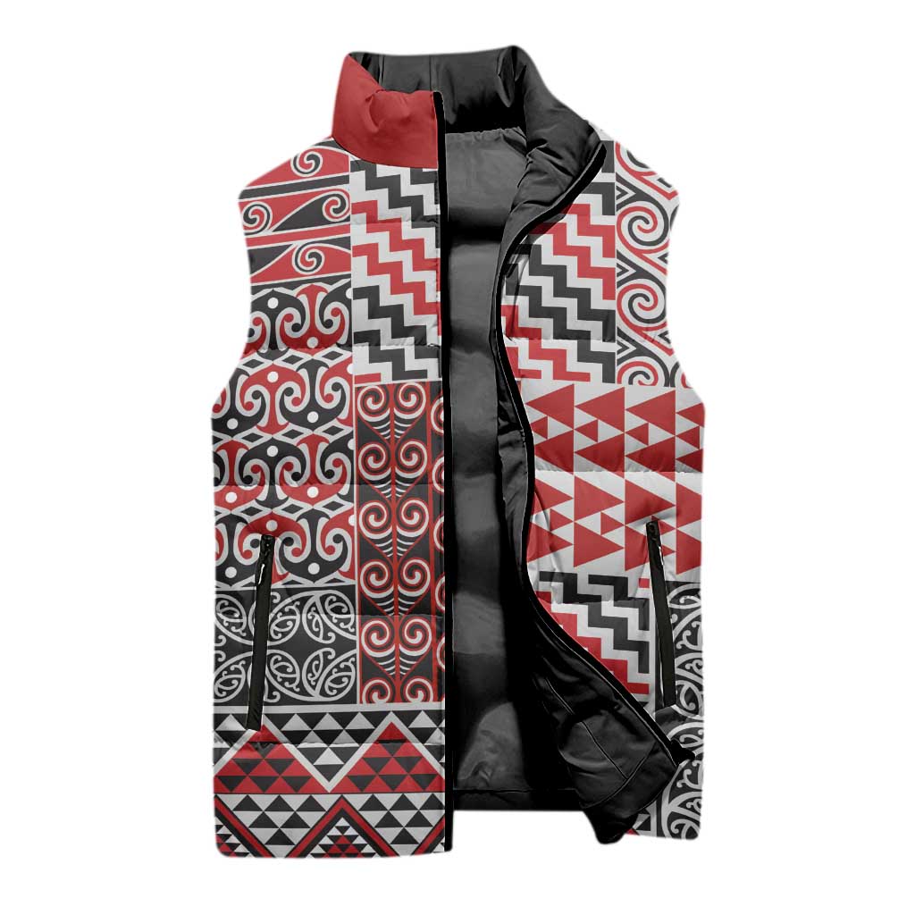 Aotearoa Kowhaiwhai Taniko Patchwork Motifs Sleeveless Puffer Jacket - Aussie Hoodie