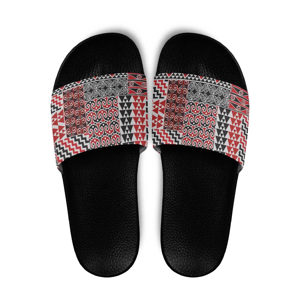 Aotearoa Kowhaiwhai Taniko Patchwork Motifs Slide Sandals - Aussie Hoodie