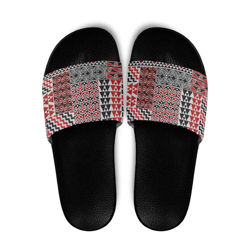 Aotearoa Kowhaiwhai Taniko Patchwork Motifs Slide Sandals - Aussie Hoodie