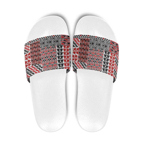 Aotearoa Kowhaiwhai Taniko Patchwork Motifs Slide Sandals - Aussie Hoodie