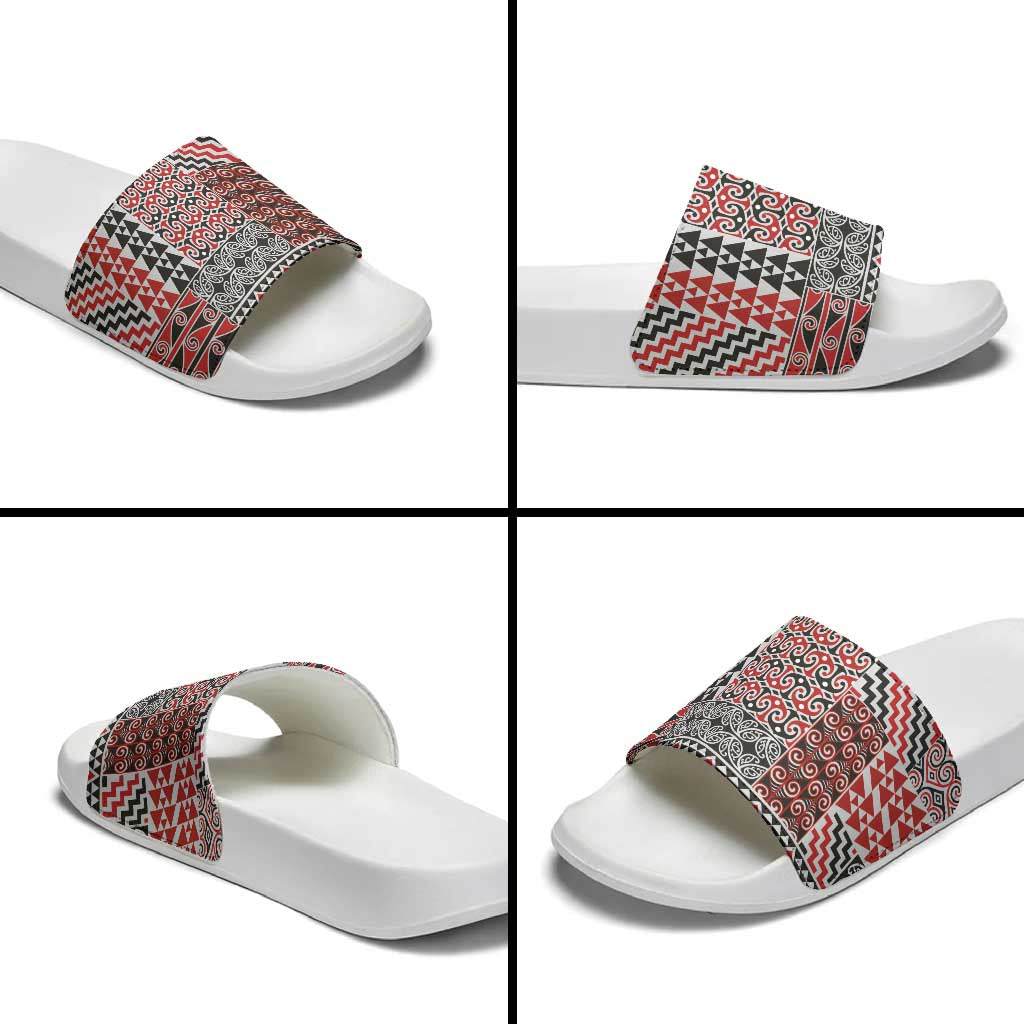 Aotearoa Kowhaiwhai Taniko Patchwork Motifs Slide Sandals - Aussie Hoodie