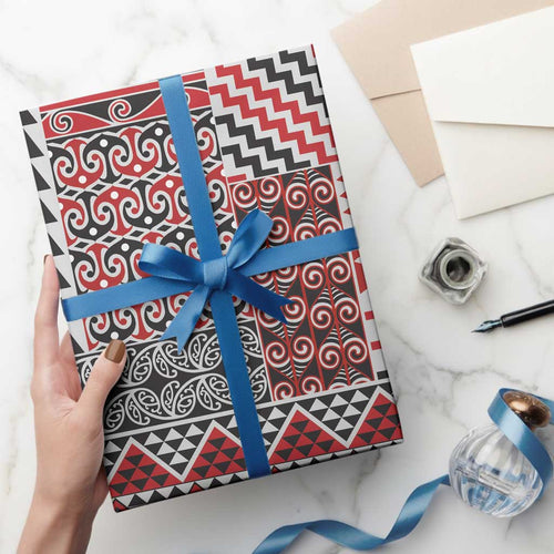 Aotearoa Kowhaiwhai Taniko Patchwork Motifs Wrapping Paper - Aussie Hoodie