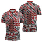 Aotearoa Kowhaiwhai Taniko Patchwork Motifs Zipper Polo Shirt - Aussie Hoodie