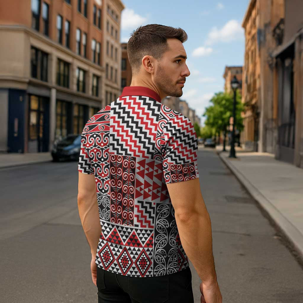 Aotearoa Kowhaiwhai Taniko Patchwork Motifs Zipper Polo Shirt - Aussie Hoodie