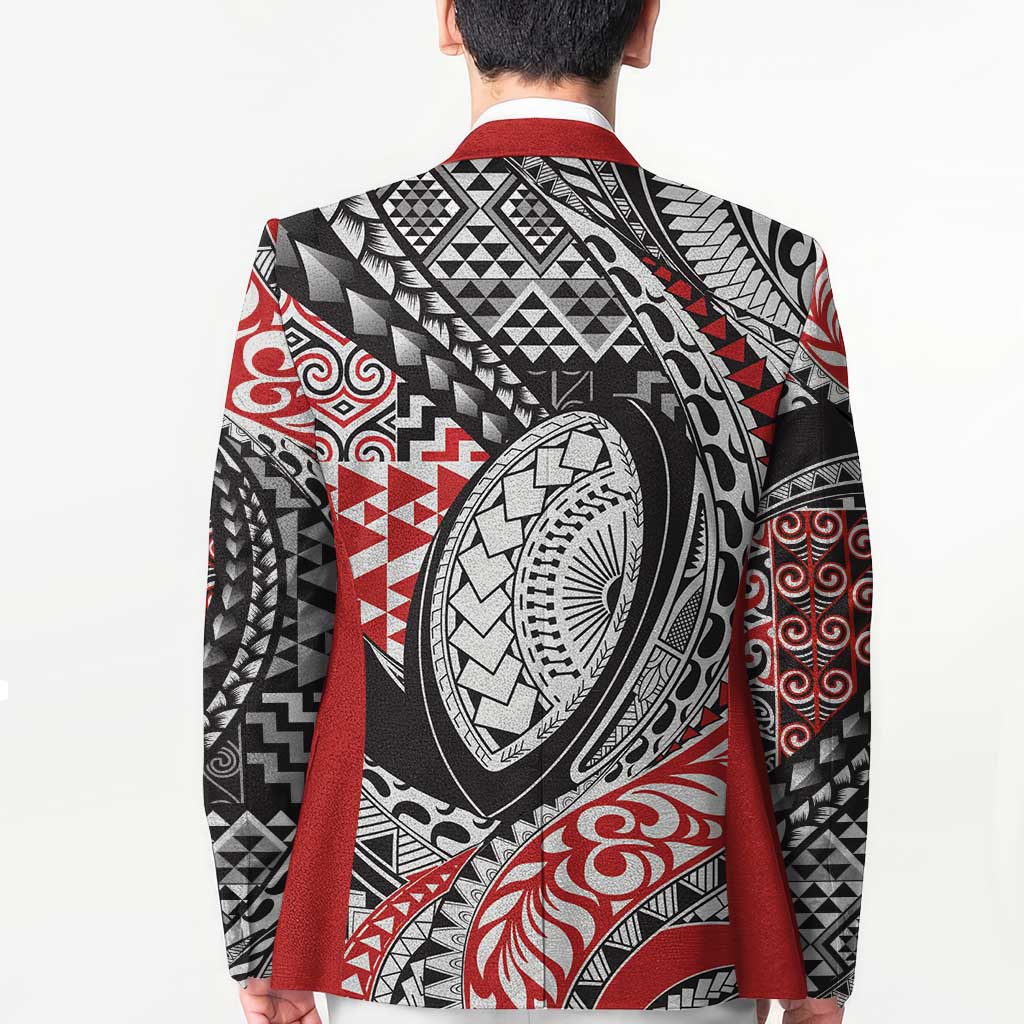 Aotearoa Maori Rugby Tribal Tattoo Blazer Kowhaiwhai Taniko Patchwork Motifs - Aussie Hoodie