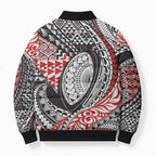 Aotearoa Maori Rugby Tribal Tattoo Bomber Puffer Jacket Kowhaiwhai Taniko Patchwork Motifs - Aussie Hoodie