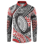 Aotearoa Maori Rugby Tribal Tattoo Button Sweatshirt Kowhaiwhai Taniko Patchwork Motifs