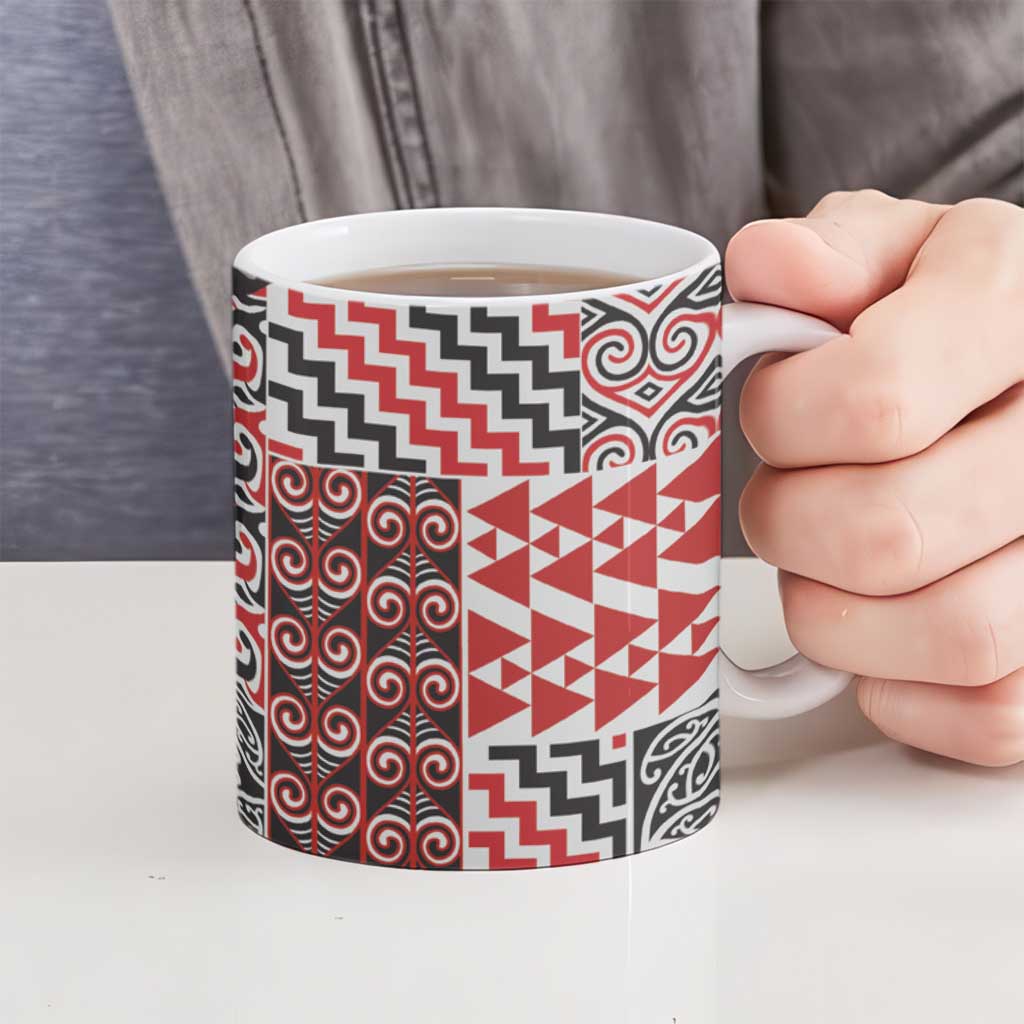 Aotearoa Maori Rugby Tribal Tattoo Ceramic Mug Kowhaiwhai Taniko Patchwork Motifs - Aussie Hoodie
