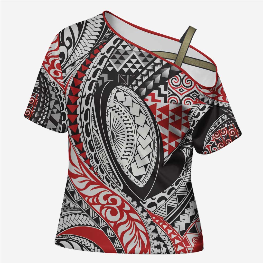 Aotearoa Maori Rugby Tribal Tattoo Cross Shoulder Shirt Kowhaiwhai Taniko Patchwork Motifs - Aussie Hoodie
