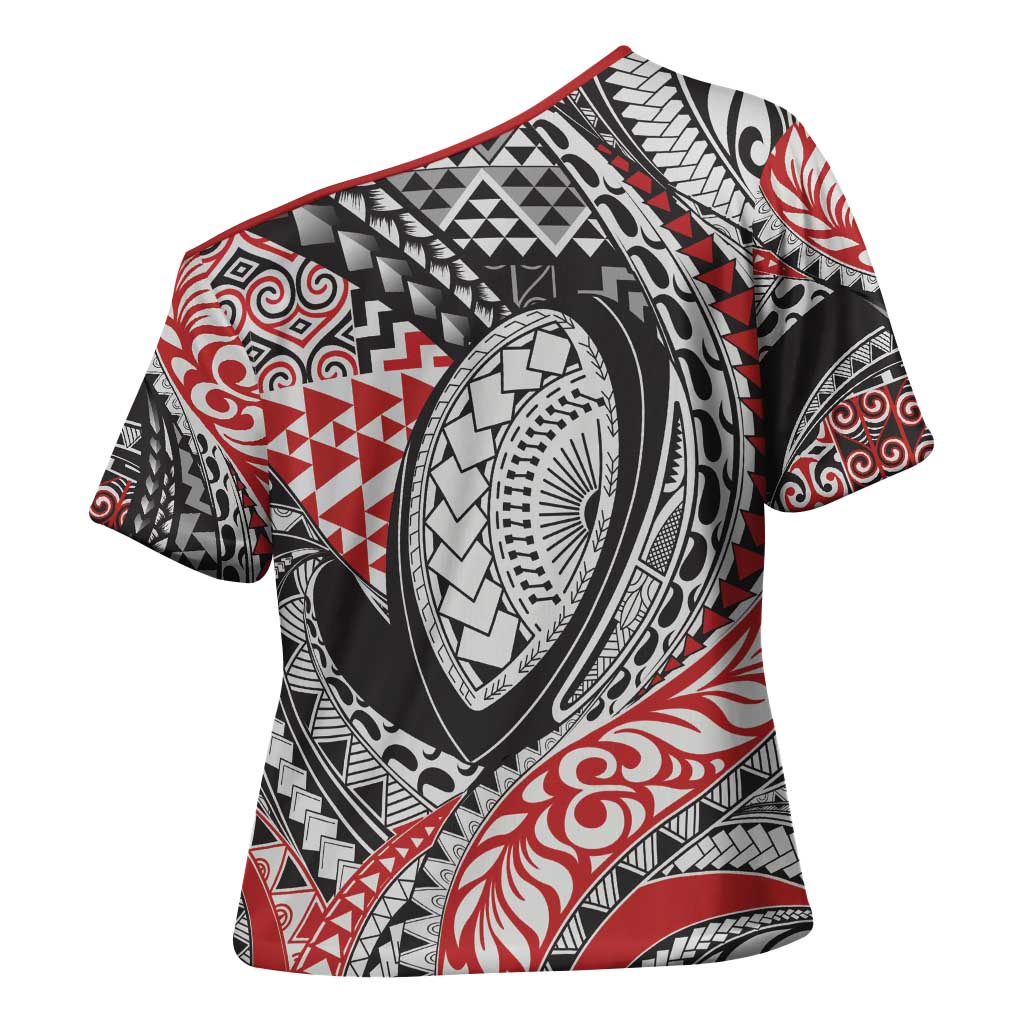 Aotearoa Maori Rugby Tribal Tattoo Cross Shoulder Shirt Kowhaiwhai Taniko Patchwork Motifs - Aussie Hoodie