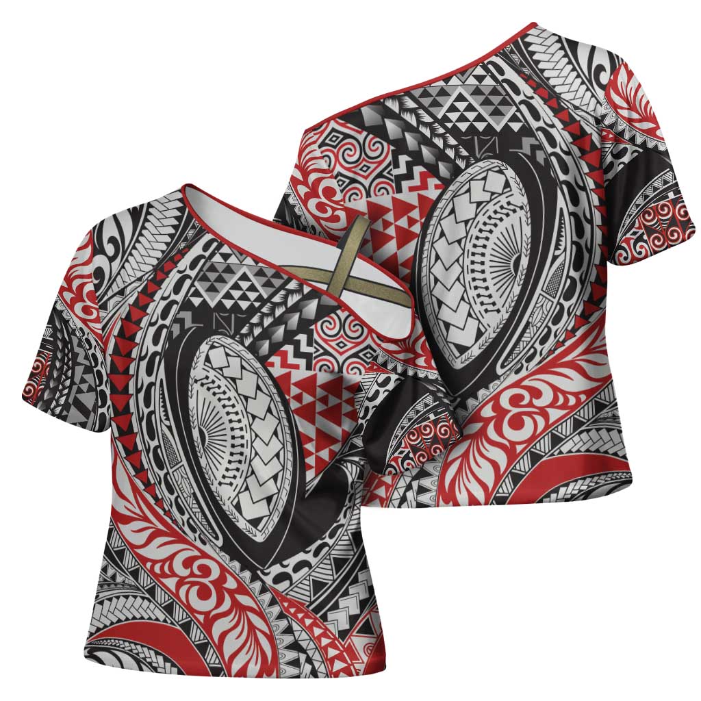 Aotearoa Maori Rugby Tribal Tattoo Cross Shoulder Shirt Kowhaiwhai Taniko Patchwork Motifs - Aussie Hoodie