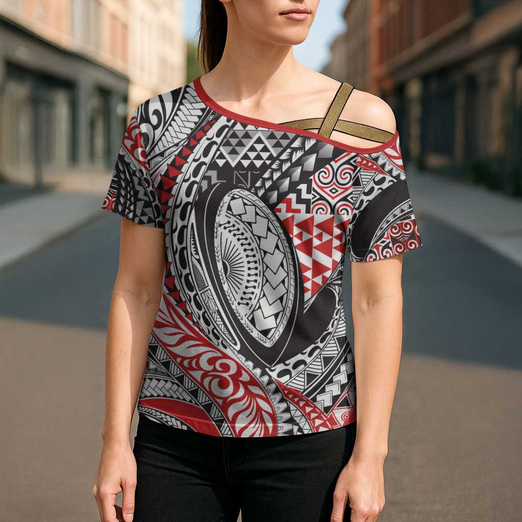 Aotearoa Maori Rugby Tribal Tattoo Cross Shoulder Shirt Kowhaiwhai Taniko Patchwork Motifs - Aussie Hoodie