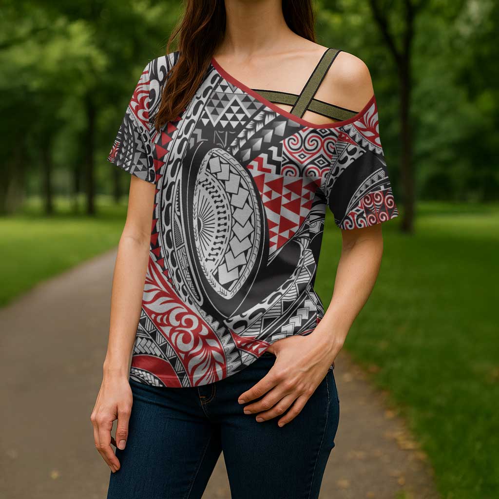 Aotearoa Maori Rugby Tribal Tattoo Cross Shoulder Shirt Kowhaiwhai Taniko Patchwork Motifs - Aussie Hoodie