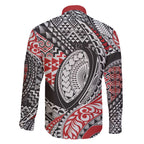 Aotearoa Maori Rugby Tribal Tattoo Family Matching Off The Shoulder Long Sleeve Dress and Hawaiian Shirt Kowhaiwhai Taniko Patchwork Motifs