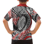 Aotearoa Maori Rugby Tribal Tattoo Family Matching Off Shoulder Maxi Dress and Hawaiian Shirt Kowhaiwhai Taniko Patchwork Motifs