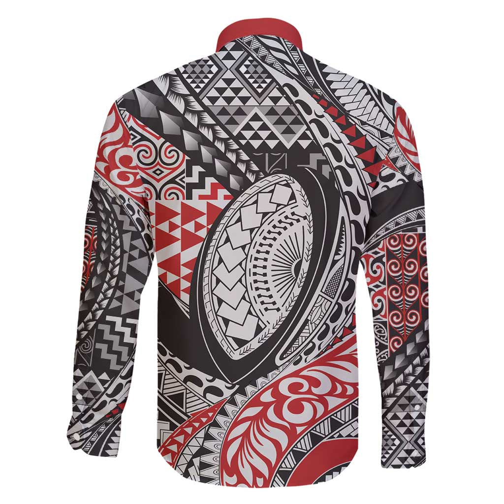Aotearoa Maori Rugby Tribal Tattoo Family Matching Off Shoulder Maxi Dress and Hawaiian Shirt Kowhaiwhai Taniko Patchwork Motifs