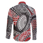 Aotearoa Maori Rugby Tribal Tattoo Family Matching Off Shoulder Maxi Dress and Hawaiian Shirt Kowhaiwhai Taniko Patchwork Motifs