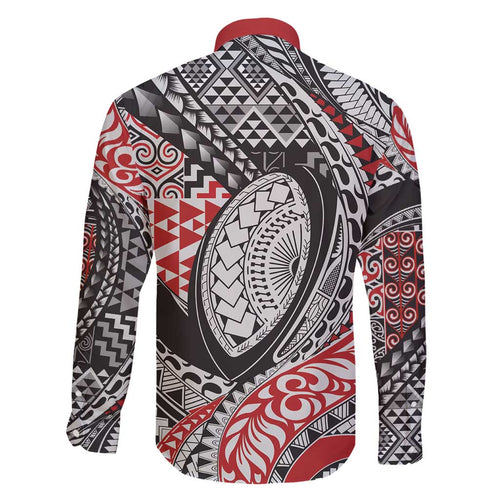Aotearoa Maori Rugby Tribal Tattoo Family Matching Off Shoulder Short Dress and Hawaiian Shirt Kowhaiwhai Taniko Patchwork Motifs