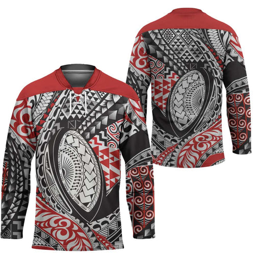 Aotearoa Maori Rugby Tribal Tattoo Hockey Jersey Kowhaiwhai Taniko Patchwork Motifs - Aussie Hoodie