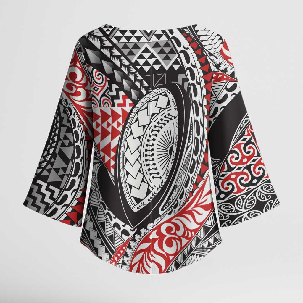 Aotearoa Maori Rugby Tribal Tattoo Kimono Sleeve Blouse Kowhaiwhai Taniko Patchwork Motifs - Aussie Hoodie